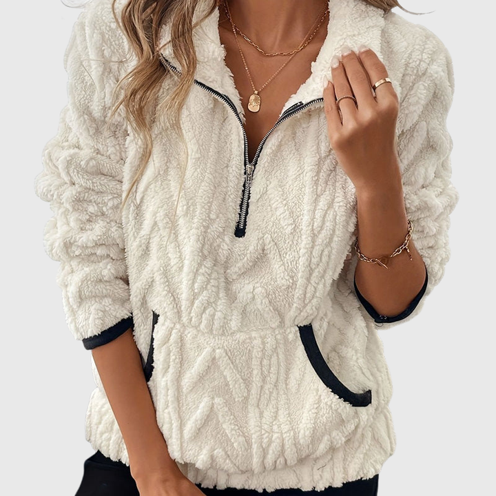Harper - Fuzzy Half-Zip Sweatshirt with Pockets